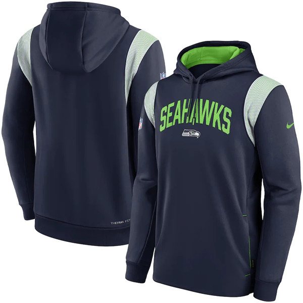 Men's Seattle Seahawks College Navy Sideline Stack Performance Pullover Hoodie 002